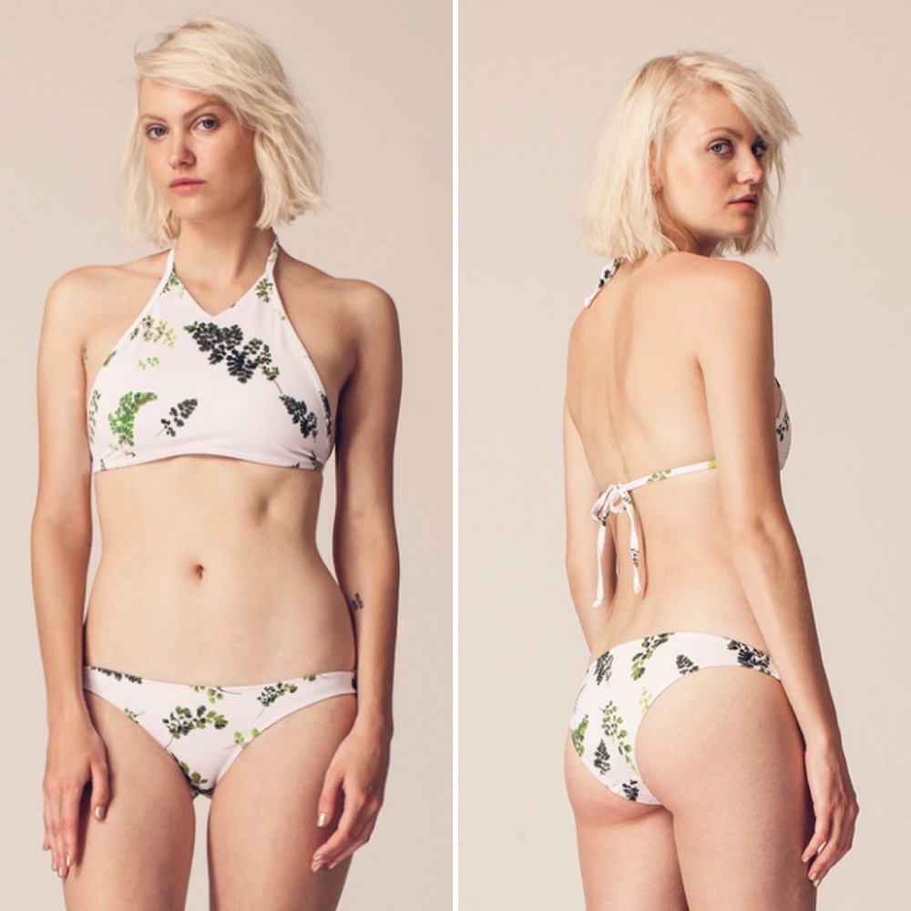 White Fern Print Halter V Neck Made by Dawn Bikini